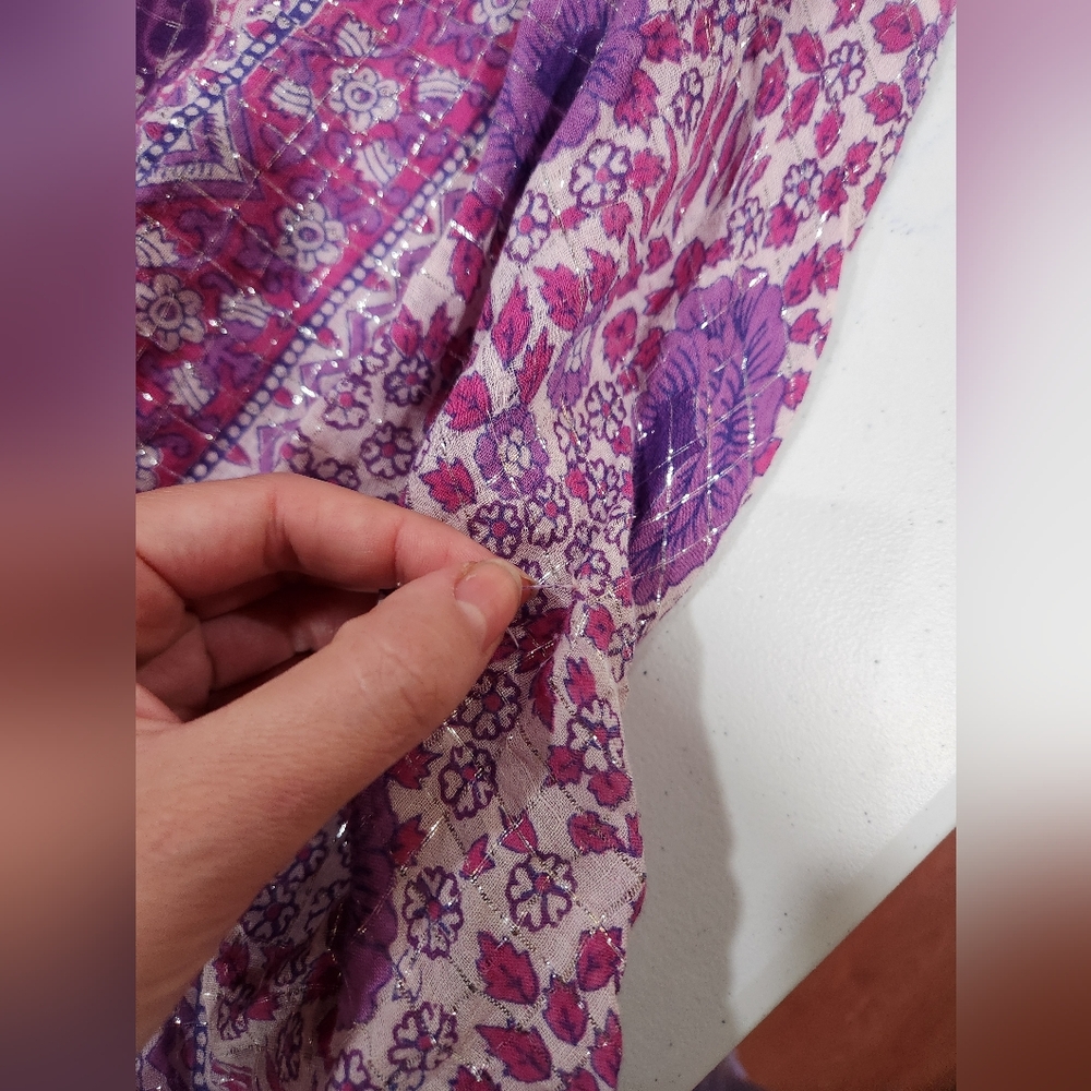 Vintage Adini Sultana Indian Lurex Bohemian Purple Maxi Dress Metallic Kaftan - Picture 8 of 9